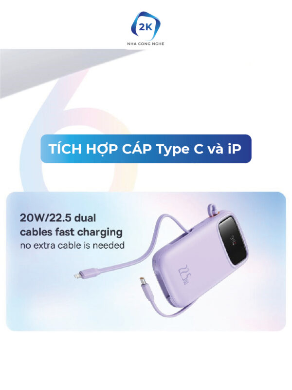 Pin dự phòng Baseus QPow2 Dual-Cable 10.000mAh 22.5W - Hình ảnh 2